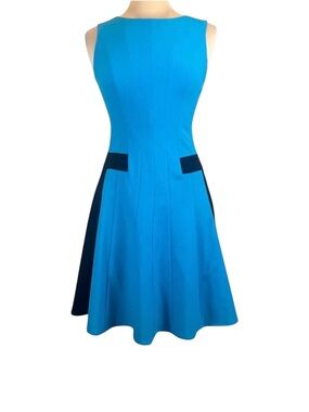 Calvin Klein Turquoise Fit-and-Flare Midi Dress with black Panels